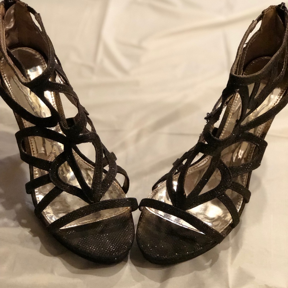 Glitter open toe heels